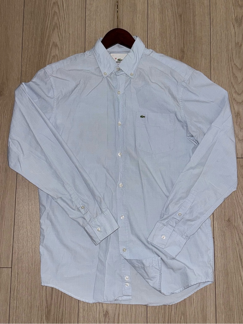 Lacoste Mens Size 38 Small Blue Button Down Long Sleeve Dress Shirt Chest Pocket